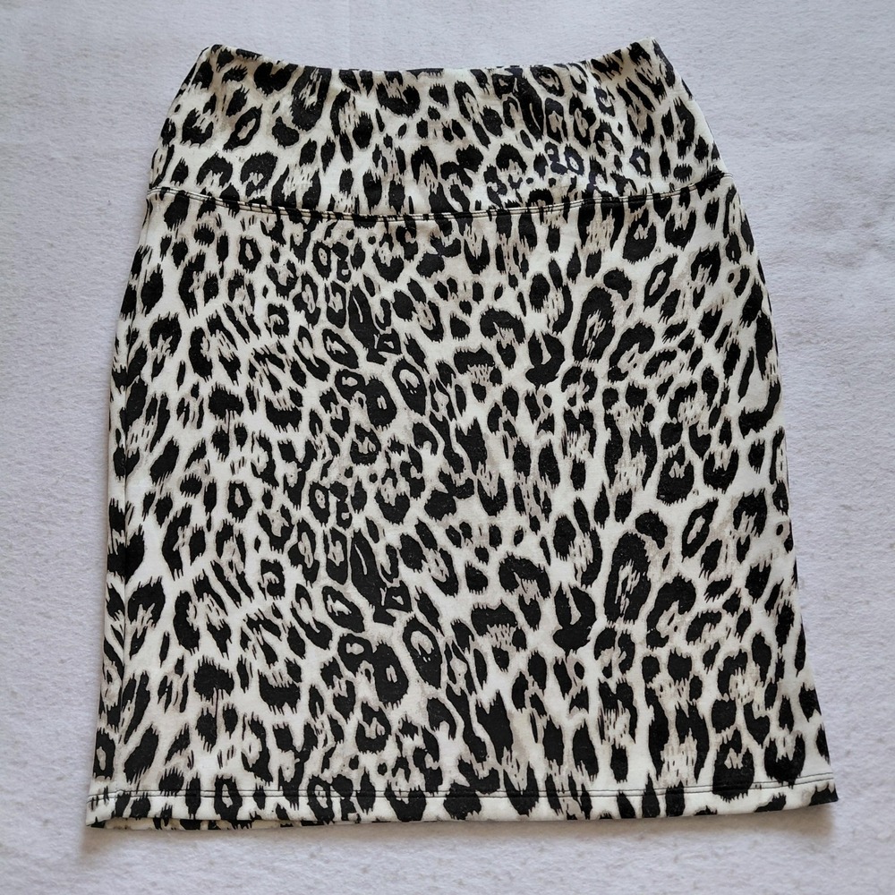For Cynthia Black White Leopard Print Mini Pencil Skirt Size M Stretch Bodycon